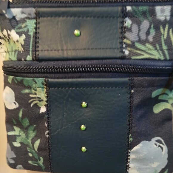 New Travel Sling Shoulder bag Blue Sage Floral Leaves Canvas Dual Zip Purse Chic - Picture 4 of 10